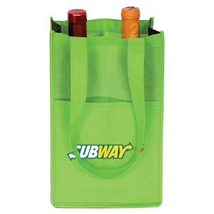 NW4759-NON WOVEN TWO BOTTLE WINE BAG-Lime Green/Black (Clearance Minimum 190 Units)